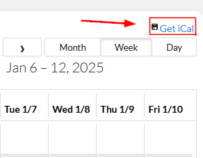 The location of the Get iCal button on the sms.eursc.eu screen.